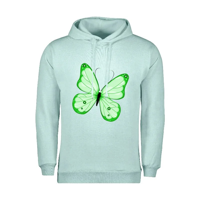 هودی زنانه داخل کرکی طرح قلب پروانه فسفری سبز نسخه بدون جیب