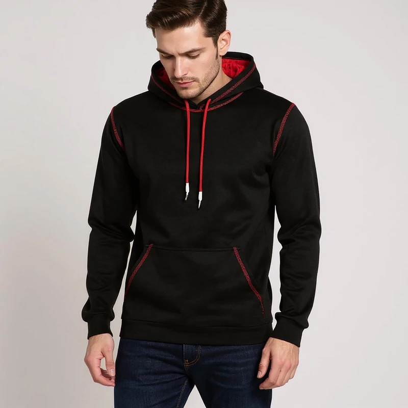 هودی مردانه داخل کرکی طرح خط استری قرمز  برند آریا پارس